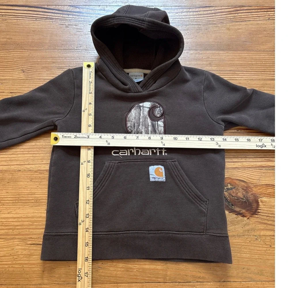 Carhartt Hoodie Kids‎ Brown Good Realtree Camo Logo Pullover Fleece SIZE 5